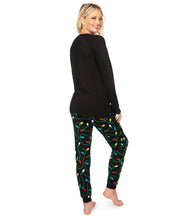 Load image into Gallery viewer, Womens Christmas Lights Pajama Set with Get Lit Slogan Top and Printed Pants