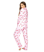 Load image into Gallery viewer, Womens Pink Santa Print Lapel Pajama Set for Christmas
