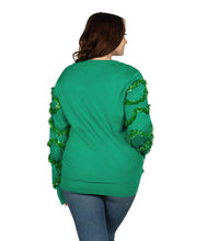Load image into Gallery viewer, Womens Plus Size Green Christmas Tree Cardigan with Bulbs, Tinsel, and Buttons