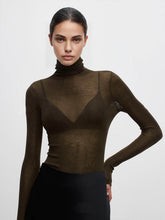 Load image into Gallery viewer, Womens Sheer Knit Turtleneck Top with Medium Stretch and Natural Fiber Blend