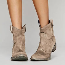 Load image into Gallery viewer, Womens Slip On Western Ankle Boots with Distressed Suede Look and Rubber Sole