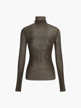 Load image into Gallery viewer, Womens Sheer Knit Turtleneck Top with Medium Stretch and Natural Fiber Blend