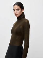Load image into Gallery viewer, Womens Sheer Knit Turtleneck Top with Medium Stretch and Natural Fiber Blend