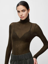 Load image into Gallery viewer, Womens Sheer Knit Turtleneck Top with Medium Stretch and Natural Fiber Blend