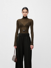 Load image into Gallery viewer, Womens Sheer Knit Turtleneck Top with Medium Stretch and Natural Fiber Blend