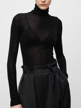 Load image into Gallery viewer, Womens Sheer Knit Turtleneck Top with Medium Stretch and Natural Fiber Blend