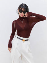 Load image into Gallery viewer, Womens Sheer Knit Turtleneck Top with Medium Stretch and Natural Fiber Blend