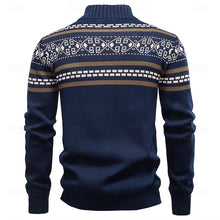Load image into Gallery viewer, Fair Isle Zip Up Cardigan with Stand Up Collar and Full Sleeve Coverage