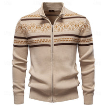 Load image into Gallery viewer, Fair Isle Zip Up Cardigan with Stand Up Collar and Full Sleeve Coverage