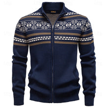 Load image into Gallery viewer, Fair Isle Zip Up Cardigan with Stand Up Collar and Full Sleeve Coverage