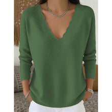 Load image into Gallery viewer, Scalloped V Neck Pullover with Relaxed Fit for Layering