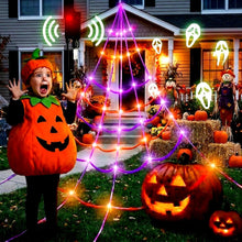 Load image into Gallery viewer, Motion Activated Halloween Spider Web Light 20 By 17 Feet with 150 LEDs and Six Music Modes
