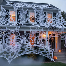 Load image into Gallery viewer, Pre Cut Stretch Spider Web Netting for Halloween with 11.5 Foot Length and Five Ground Stakes
