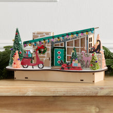 Load image into Gallery viewer, Laser Cut Wood Mid Century Scooter House with LED Lights and 6 Hour Timer for Holiday Decor
