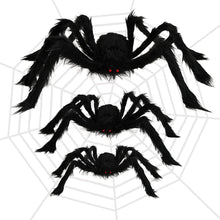 Load image into Gallery viewer, Halloween Hairy Spider Set with Three Bendable Spiders and 12 Foot Cobweb in Black Or White
