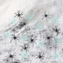 Load image into Gallery viewer, Stretch Spider Web Decoration with Glowing and Black Fake Spiders
