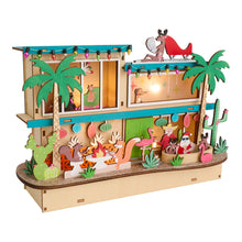 Load image into Gallery viewer, Laser Cut Wood Mid Century Vacation House with LED Lights and 6 Hour Timer for Christmas Decor
