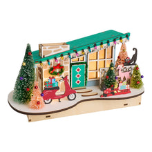 Load image into Gallery viewer, Laser Cut Wood Mid Century Scooter House with LED Lights and 6 Hour Timer for Holiday Decor
