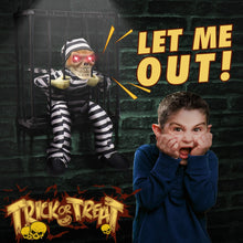 Load image into Gallery viewer, Animated Caged Skull Prisoner Halloween Prop with Motion Sensor and Sound
