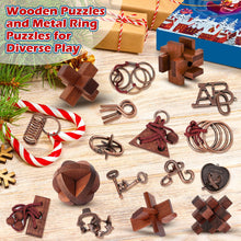 Load image into Gallery viewer, Brain Teaser Countdown Calendar with 24 Interlocking Metal Ring Puzzles and 3D Wooden Puzzles for Kids, Teens and Adults
