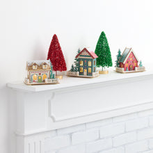Load image into Gallery viewer, Laser Cut Wood Folk Cottage Set of 3 with LED Lights and Timer for Holiday Mantels and Tables
