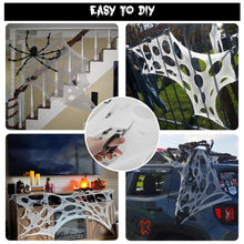 Load image into Gallery viewer, Pre Cut Stretch Spider Web Netting for Halloween with 11.5 Foot Length and Five Ground Stakes
