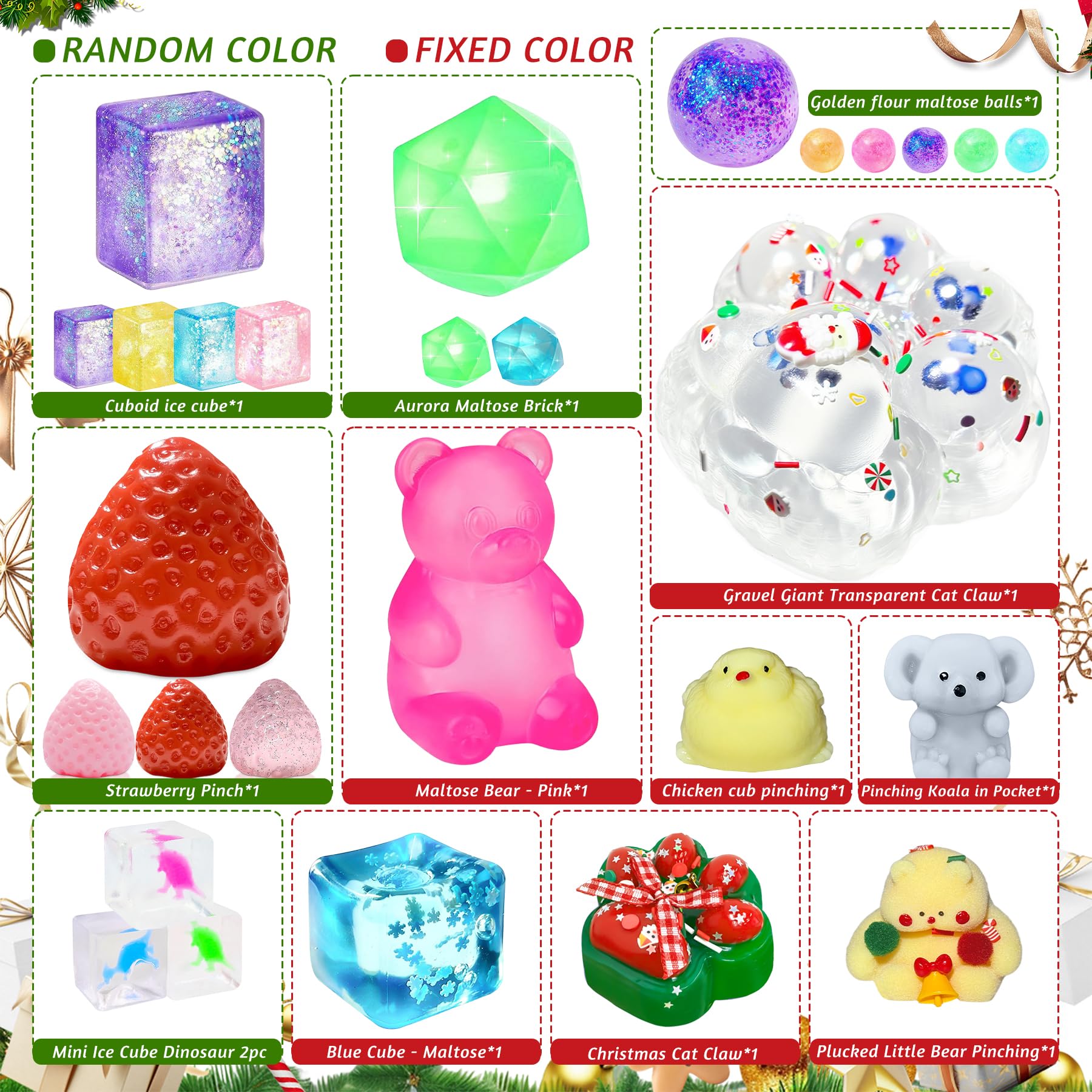 Daily Surprise Box with 24 Soft Squishy Toys in a Red Santa Box That Opens 23.8 Inches Wide