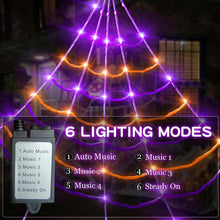 Load image into Gallery viewer, Motion Activated Halloween Spider Web Light 20 By 17 Feet with 150 LEDs and Six Music Modes
