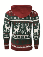 Load image into Gallery viewer, Christmas Hooded Sweater with Reindeer, Snowflake and Star Patterns and a Drawstring Hood in Two Styles
