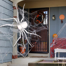 Load image into Gallery viewer, Halloween Hairy Spider Set with Three Bendable Spiders and 12 Foot Cobweb in Black Or White
