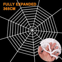 Load image into Gallery viewer, Halloween Hairy Spider Set with Three Bendable Spiders and 12 Foot Cobweb in Black Or White
