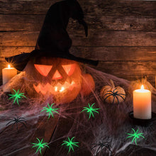 Load image into Gallery viewer, Stretch Spider Web Decoration with Glowing and Black Fake Spiders
