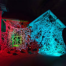 Load image into Gallery viewer, Pre Cut Stretch Spider Web Netting for Halloween with 11.5 Foot Length and Five Ground Stakes
