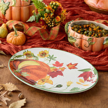 Load image into Gallery viewer, Oval Serving Platter with Pumpkin and Floral Design 16x12 Inch for Fall Gatherings
