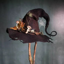 Load image into Gallery viewer, Wool Witch Hat with Silk Chiffon Accent and Natural Plant Dyes, Adjustable
