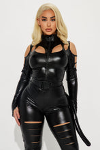 Load image into Gallery viewer, Womens Black Cat Costume Set with Front Zip Jumpsuit and Mask for Halloween
