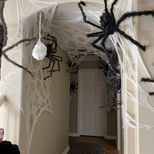 Load image into Gallery viewer, Pre Cut Stretch Spider Web Netting for Halloween with 11.5 Foot Length and Five Ground Stakes
