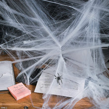 Load image into Gallery viewer, Stretch Spider Web Decoration with Glowing and Black Fake Spiders
