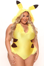 Load image into Gallery viewer, Yellow Hooded Bodysuit Costume Set with Lightning Bolt Tail and Furry Boot Covers
