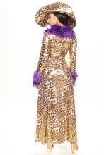 Load image into Gallery viewer, Womens Money Themed Costume Set with Faux Fur Trim Coat and Shorts
