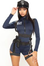 Load image into Gallery viewer, Police Officer Costume Set with Zip Romper, Body Harness, Handcuffs, and Hat
