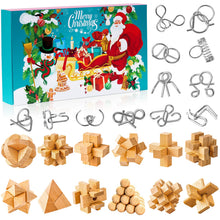 Load image into Gallery viewer, Brain Teaser Countdown Calendar with 24 Interlocking Metal Ring Puzzles and 3D Wooden Puzzles for Kids, Teens and Adults
