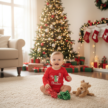 Load image into Gallery viewer, My First Christmas Red Cotton Baby Romper Long Sleeve Holiday Bodysuit
