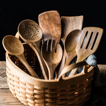 Load image into Gallery viewer, 9 Piece Teak Wooden Cooking Utensil Set with Holder
