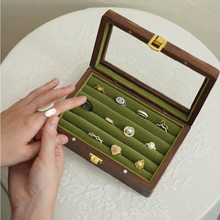 Load image into Gallery viewer, Walnut Jewelry Box for Rings and Earrings with Glass Lid
