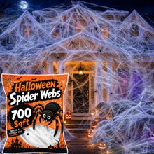 Load image into Gallery viewer, Halloween Spider Web Cobweb Set with 40 Fake Spiders in Six Coverage Sizes
