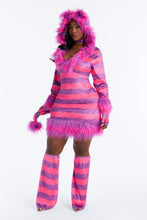 Load image into Gallery viewer, Womens Pink Kitty Costume Set with Fuzzy Hooded Dress and Leg Warmers
