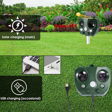 Load image into Gallery viewer, Solar Ultrasonic Bird Repeller with Motion Activated LED Lights and 5 Sensitivity Modes
