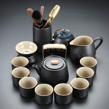 Load image into Gallery viewer, Black Clay Kung Fu Tea Set with Anti-scalding Handle Teapot and Matching Cups for Home Tea Ceremony
