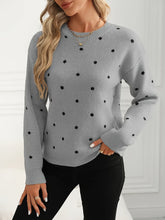 Load image into Gallery viewer, Womens Polka Dot Crew Neck Sweater with Soft Warm Knit and Relaxed Fit in Khaki or Gray
